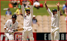 Australian wicketkeeper Adam Gilchrist and captain Ricky Ponting appeal for the wicket of Stephen Fleming. Getty Images Australian wicketkeeper Adam Gilchrist and captain Ricky Ponting appeal for the wicket of Stephen Fleming. Getty Images