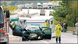 TRAGEDY STRIKES: The crash scene on the Pacific Highway at St Helena yesterday morning. A Grafton toddler, who was travelling i TRAGEDY STRIKES: The crash scene on the Pacific Highway at St Helena yesterday morning. A Grafton toddler, who was travelling i