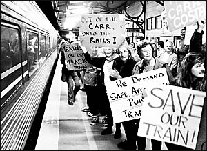 Crowds give the last train an angry goodbye at Casino train station on May 16 last year. The last Northern Rivers train arrived Crowds give the last train an angry goodbye at Casino train station on May 16 last year. The last Northern Rivers train arrived