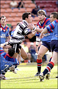 SEAGULLS winger Nat Barnes tries to break through the Toowoomba defensive line during his two-try effort against the Clydesdale SEAGULLS winger Nat Barnes tries to break through the Toowoomba defensive line during his two-try effort against the Clydesdale
