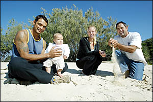 MEMBERS of the Tweed-Gold Coast Surfrider Foundation (from left) Mick Baker with baby Wyuna, Bethany Coggins and Paul Fugar wer MEMBERS of the Tweed-Gold Coast Surfrider Foundation (from left) Mick Baker with baby Wyuna, Bethany Coggins and Paul Fugar wer