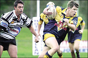 Clear space in sight, Marist Brothers fullback Nathan Tolley takes off, leaving a Tweed Seagulls defender in his wake. Clear space in sight, Marist Brothers fullback Nathan Tolley takes off, leaving a Tweed Seagulls defender in his wake.