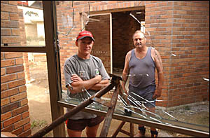 New South Grafton home owner Tom Macdonald, left, and developer/builder Larry O?Mara are angry over the continued vandalism and New South Grafton home owner Tom Macdonald, left, and developer/builder Larry O?Mara are angry over the continued vandalism and