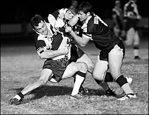 Casino player Tim Stark in the game against Marist Brothers at Queen Elizabeth Park on Saturday night. Casino player Tim Stark in the game against Marist Brothers at Queen Elizabeth Park on Saturday night.