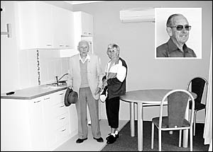 Les Fowler and Barbara Hogbin inspect the unit Mrs Hogbin and her husband, Allen (inset), have named in honour of Mr Fowler, wh Les Fowler and Barbara Hogbin inspect the unit Mrs Hogbin and her husband, Allen (inset), have named in honour of Mr Fowler, wh