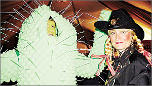 PRICKLY PAIR: Sonia Bellingham of the Sunshine Coast is confonted with the prickly cactus character of Dr Chris Jambor, of Bal PRICKLY PAIR: Sonia Bellingham of the Sunshine Coast is confonted with the prickly cactus character of Dr Chris Jambor, of Bal