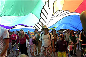 Hundreds march under the peace flag Hundreds march under the peace flag