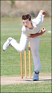 Ben Simms bowling for Coffs Harbour in the under-14 match Ben Simms bowling for Coffs Harbour in the under-14 match