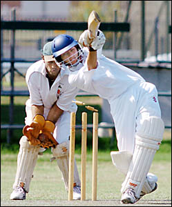 DEATH RATTLE: Easts batsman Simon Milenko is bowled by Souths? Matt Parrish in the Far North Coast LJHooker League match at Nie DEATH RATTLE: Easts batsman Simon Milenko is bowled by Souths? Matt Parrish in the Far North Coast LJHooker League match at Nie