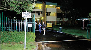 ACCIDENT SCENE: Forensic police last night at Trinity Catholic College?s Brunswick Street entrance. ACCIDENT SCENE: Forensic police last night at Trinity Catholic College?s Brunswick Street entrance.