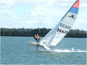 PLAIN SAILING: Paul Scully and Josh Crompton sailing in their catamaran in the weekend?s Bridge to Breakers. PLAIN SAILING: Paul Scully and Josh Crompton sailing in their catamaran in the weekend?s Bridge to Breakers.