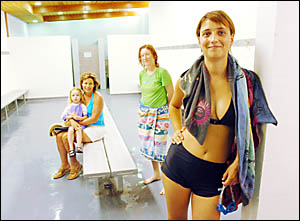 OPINIONS DIVIDED: Bathers in the women?s change rooms at the Lismore Memorial Baths yesterday (from left) Lee Barkas, of Lismor OPINIONS DIVIDED: Bathers in the women?s change rooms at the Lismore Memorial Baths yesterday (from left) Lee Barkas, of Lismor