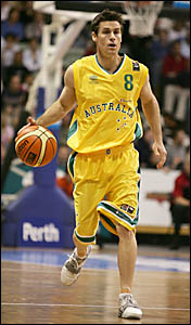 COURT IN THE ACT:Former Mullumbimby basketballer Brad Davidson takes the ball up for Australia in the Four-Nations tournament t COURT IN THE ACT:Former Mullumbimby basketballer Brad Davidson takes the ball up for Australia in the Four-Nations tournament t