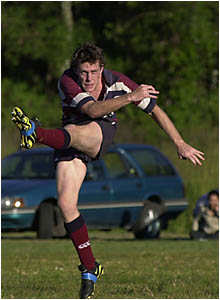 TAKING A PUNT: Nathan Quirk kicks down field for the Casino Bulls. TAKING A PUNT: Nathan Quirk kicks down field for the Casino Bulls.