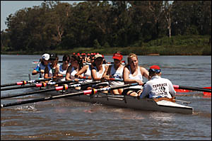 The Grafton High team puts in a valiant effort during a regatta race on the Clarence River in Grafton on Saturday. The Grafton High team puts in a valiant effort during a regatta race on the Clarence River in Grafton on Saturday.