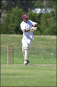 Tintenbar-East Ballina batsman Mick Gabriel pulls during his innings of 74 against Eastern Districts at Oakes Oval, Lismore, on Tintenbar-East Ballina batsman Mick Gabriel pulls during his innings of 74 against Eastern Districts at Oakes Oval, Lismore, on