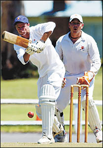 Sawtell?s Glen Johnson plays this shot to the on-side during his unbeaten century against Coffs Hotel Tigers on Saturday. Sawtell?s Glen Johnson plays this shot to the on-side during his unbeaten century against Coffs Hotel Tigers on Saturday.