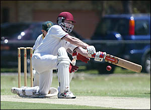 Nathan Roberts of Palm Beach Currumbin plays a sweep shot during yesterday?s play. Nathan Roberts of Palm Beach Currumbin plays a sweep shot during yesterday?s play.