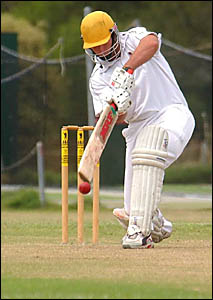 Lower Clarence batsman Luke Shanahan drives through the offside during his innings against the visiting Canterbury New Zealand Lower Clarence batsman Luke Shanahan drives through the offside during his innings against the visiting Canterbury New Zealand