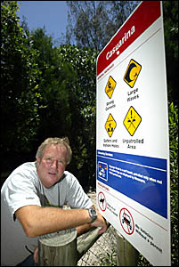 CASUARINA Beach Residents? Association surf safety committee chairperson Gordon Walker has called on council to erect signs war CASUARINA Beach Residents? Association surf safety committee chairperson Gordon Walker has called on council to erect signs war