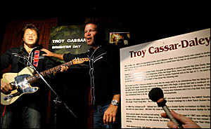Troy Cassar-Daley poses for a photo with the wax model unveiled in Tamworth this week. Troy Cassar-Daley poses for a photo with the wax model unveiled in Tamworth this week.