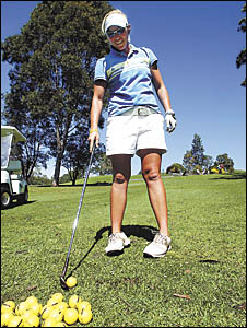Practice makes perfect . . . Suzie Fisher pictured earlier in the summer preparing for the Australian tour. Fisher tees off tod Practice makes perfect . . . Suzie Fisher pictured earlier in the summer preparing for the Australian tour. Fisher tees off tod