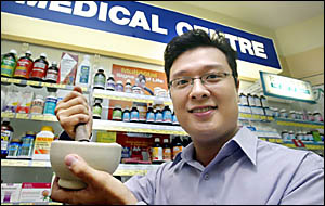 COMPOUNDING pharmacist Horatio Ng can knock up a mixture to suit humans or animals. COMPOUNDING pharmacist Horatio Ng can knock up a mixture to suit humans or animals.