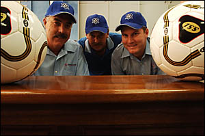 Bailey and Gough get behind the Grafton City Soccer Club, Allan Gough left, and Derek Morgan, right, are thanked by club presid Bailey and Gough get behind the Grafton City Soccer Club, Allan Gough left, and Derek Morgan, right, are thanked by club presid