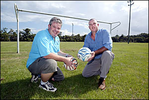 THE new guard at Tweed Heads Soccer Club ? president Peter Hendry and coach Roger Hoy. THE new guard at Tweed Heads Soccer Club ? president Peter Hendry and coach Roger Hoy.