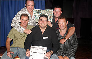 MEREDITH Dennis with licensed clubs executives Gordon Rhodes (South Tweed Sports), Rob Smith (Twin Towns Services) and Tony vol MEREDITH Dennis with licensed clubs executives Gordon Rhodes (South Tweed Sports), Rob Smith (Twin Towns Services) and Tony vol