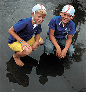 Bellinger Valley-North Beach Surf Life Saving Club youngsters, Jedd Mitchell and Tyson Hoffman ready to take on the State;s bes Bellinger Valley-North Beach Surf Life Saving Club youngsters, Jedd Mitchell and Tyson Hoffman ready to take on the State;s bes