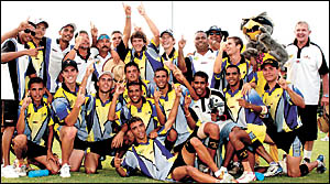 Members of the Northern Eagles men?s under-20 side celebrate their win in the National Touch League on Monday. Members of the Northern Eagles men?s under-20 side celebrate their win in the National Touch League on Monday.
