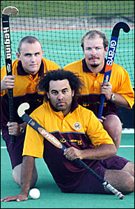 TWEED Border Hockey representatives (from left) Ryan Philip, Josh Alcorn and Anthony Gresham get set for this weekend?s Queensl TWEED Border Hockey representatives (from left) Ryan Philip, Josh Alcorn and Anthony Gresham get set for this weekend?s Queensl