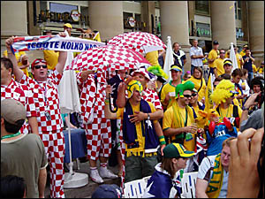 GOOD CLEAN FUN: The rivalry between the Australian and Croatian soccer fans was cast aside during their World Cup play-off yest GOOD CLEAN FUN: The rivalry between the Australian and Croatian soccer fans was cast aside during their World Cup play-off yest