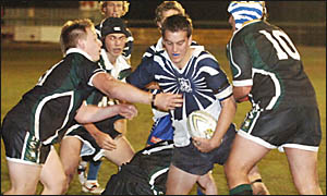 ON THE ATTACK: Grafton?s Khan Williams cannot break free from the concerted efforts of the Maclean defence during The Daily Exa ON THE ATTACK: Grafton?s Khan Williams cannot break free from the concerted efforts of the Maclean defence during The Daily Exa
