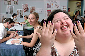 Brooke Moss and Christie O'Brien (front) treated to a manicure. Brooke Moss and Christie O'Brien (front) treated to a manicure.