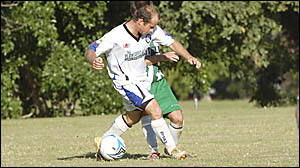 One step ahead . . . Lee Winkler of the Northern Storm is a step ahead of Sawtell in this photo. The Storm are another step ahe One step ahead . . . Lee Winkler of the Northern Storm is a step ahead of Sawtell in this photo. The Storm are another step ahe