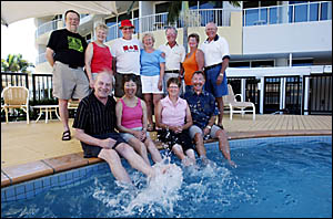 Canadian ?Snowbirds? have flocked to the Tweed in their droves this year. Bob Fletcher (back third from left) has been happy Canadian ?Snowbirds? have flocked to the Tweed in their droves this year. Bob Fletcher (back third from left) has been happy