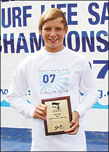 Urunga Nipper Jack Chaffey at Cronulla last weekend with his trophy for winning the Male State Junior Lifesaver of the Year. Urunga Nipper Jack Chaffey at Cronulla last weekend with his trophy for winning the Male State Junior Lifesaver of the Year.