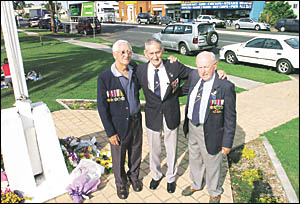 PICTURED on Anzac Day in 2005 at the Woodburn Cenotaph are Evans Head residents (from left) Basil Young, Tom Payne and Pat Kemp PICTURED on Anzac Day in 2005 at the Woodburn Cenotaph are Evans Head residents (from left) Basil Young, Tom Payne and Pat Kemp
