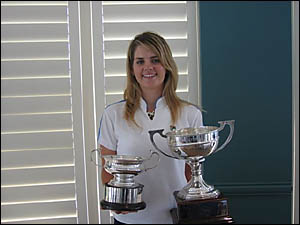 Brianna Malcomson and her growing trophy collection. Brianna Malcomson and her growing trophy collection.