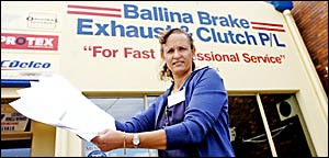 Colleen Trease, from Ballina Brake, Exhaust and Clutch, holds the scam letter circulating Northern Rivers businesses. The lette Colleen Trease, from Ballina Brake, Exhaust and Clutch, holds the scam letter circulating Northern Rivers businesses. The lette