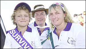LIFE TIME: Jye Tudehope-Sun, 6, with parents Stephen and Narelle Sun at the Kyogle and Village Relay for Life at the weekend. J LIFE TIME: Jye Tudehope-Sun, 6, with parents Stephen and Narelle Sun at the Kyogle and Village Relay for Life at the weekend. J