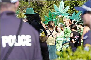 FLOATING: A MardiGrass Street Parade performer in Nimbin yesterday. FLOATING: A MardiGrass Street Parade performer in Nimbin yesterday.