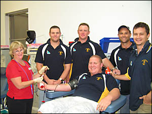 GOOD FORM: Marist Brothers rugby league players voluntarily part with some of their blood. GOOD FORM: Marist Brothers rugby league players voluntarily part with some of their blood.
