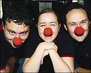 0CATHY ADAMSRUDOLPH COMPLEX: Donning red noses for a good cause are Lismore Toy Kingdom staff (from left) 0CATHY ADAMSRUDOLPH COMPLEX: Donning red noses for a good cause are Lismore Toy Kingdom staff (from left)