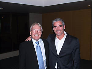 WORLD GAME: Craig Foster, right, with SBS Television colleague Les Murray during a visit to Lismore last year. Foster was in to WORLD GAME: Craig Foster, right, with SBS Television colleague Les Murray during a visit to Lismore last year. Foster was in to