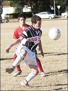 UNDER CONTROL: Rovers player Kris Simmons controls the ball against Byron Bay at Nielson Park, East Lismore, on Saturday. MARC UNDER CONTROL: Rovers player Kris Simmons controls the ball against Byron Bay at Nielson Park, East Lismore, on Saturday. MARC