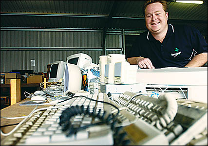WASTE NOT: Lismore City Council Waste and Water education officer Kevin Trustum, with some of the recycled electronics at the WASTE NOT: Lismore City Council Waste and Water education officer Kevin Trustum, with some of the recycled electronics at the