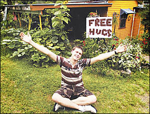DONT BE AFRAID: Jacob Stone from The Channon is spreading the love this Christmas by offering complete strangers a free hug. CA DONT BE AFRAID: Jacob Stone from The Channon is spreading the love this Christmas by offering complete strangers a free hug. CA